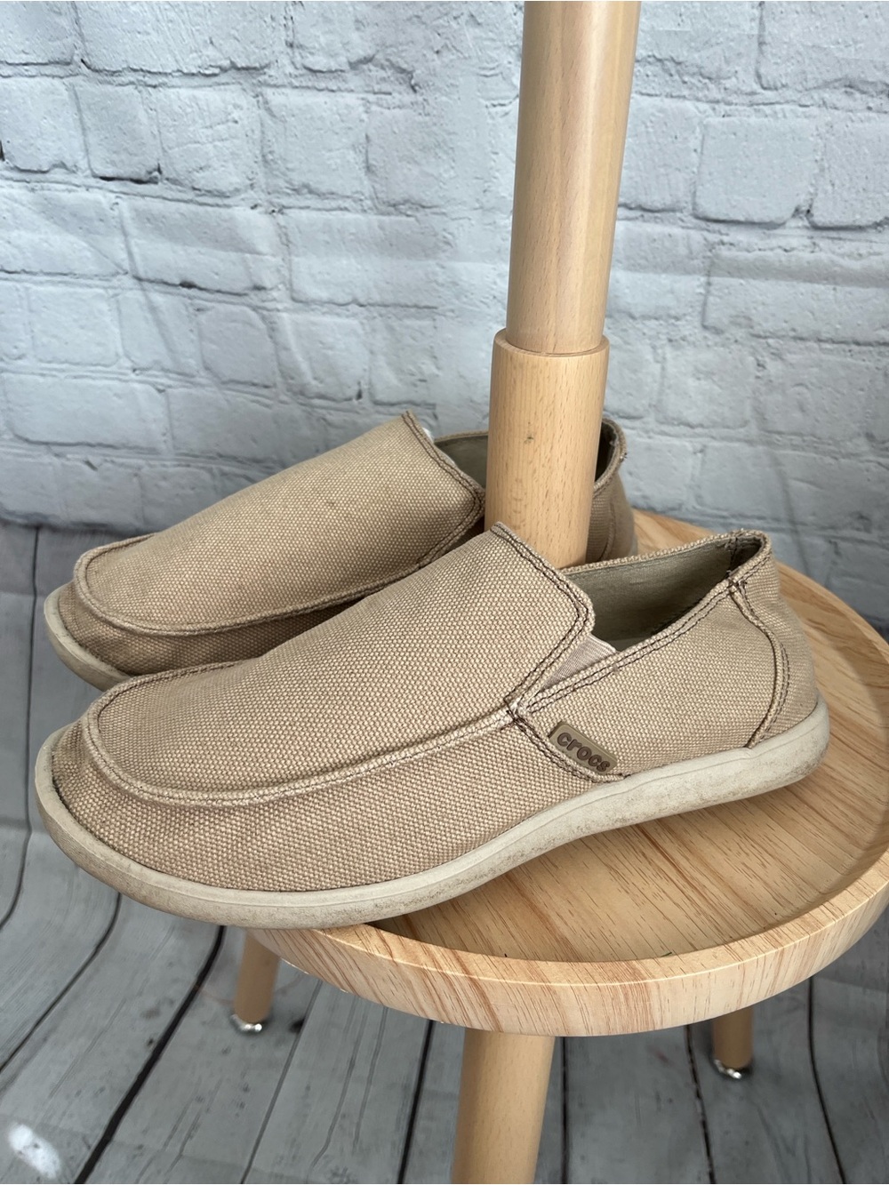 CROCS Men's Tan Canvas Slip-On Loafers